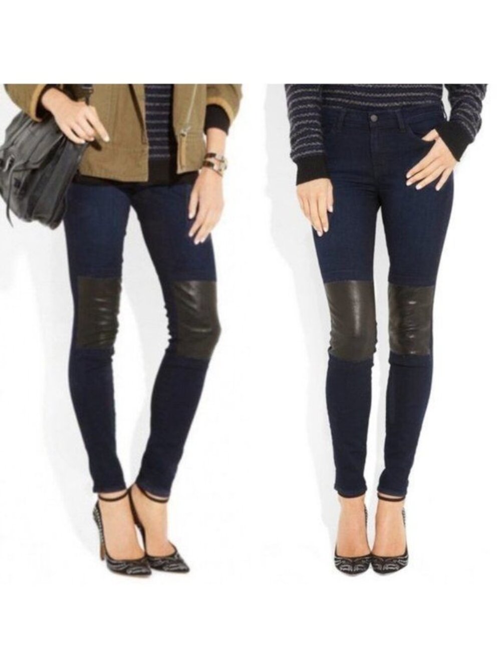 J Brand Beatnik Leather Paneled Patch Skinny Frayed